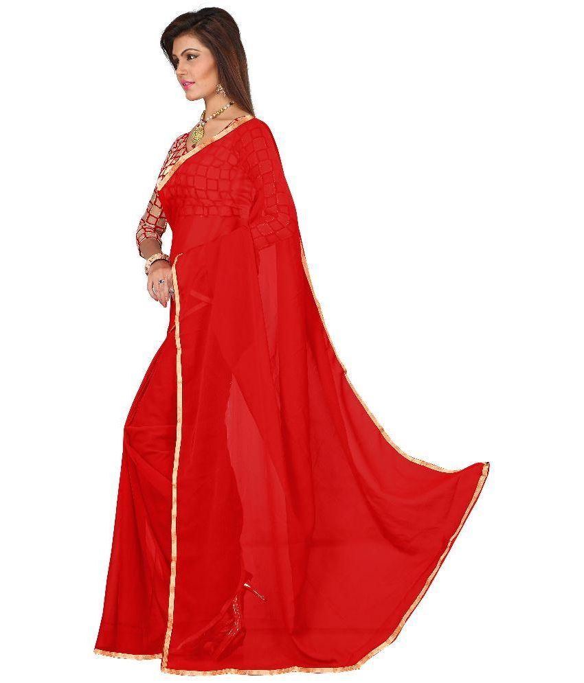 Poonam Saree Red Chiffon Saree - Buy Poonam Saree Red Chiffon Saree ...