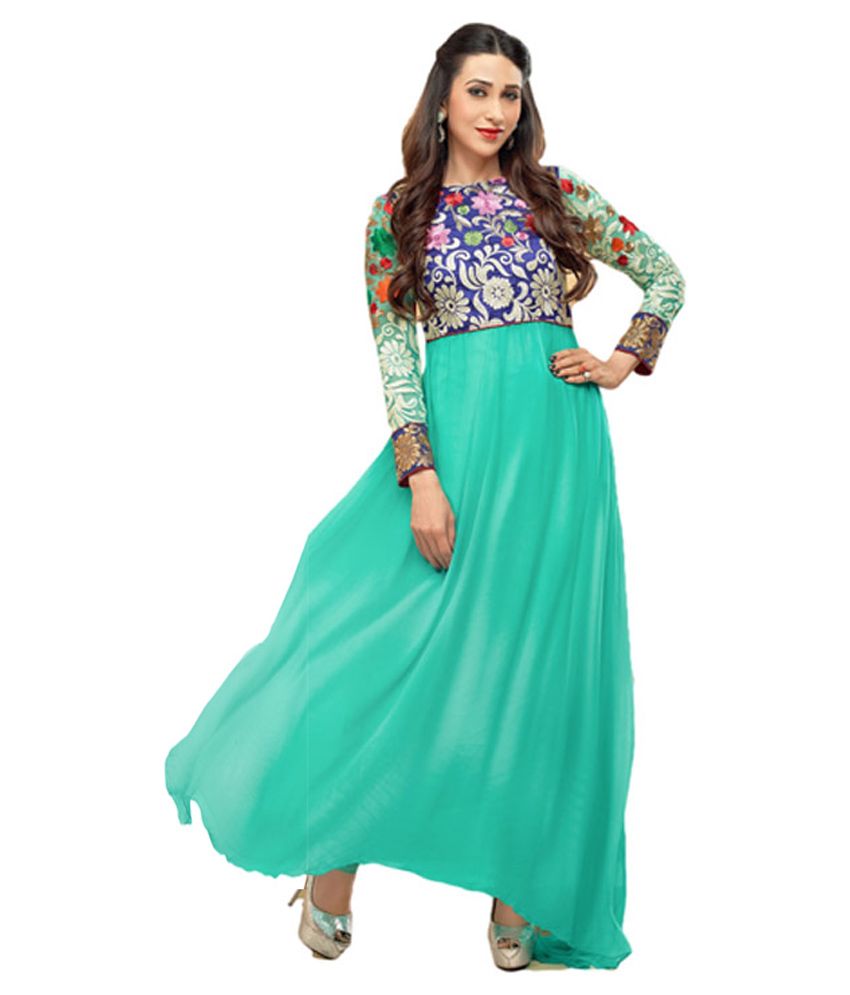 designer turquoise georgette floor length anarkali suit