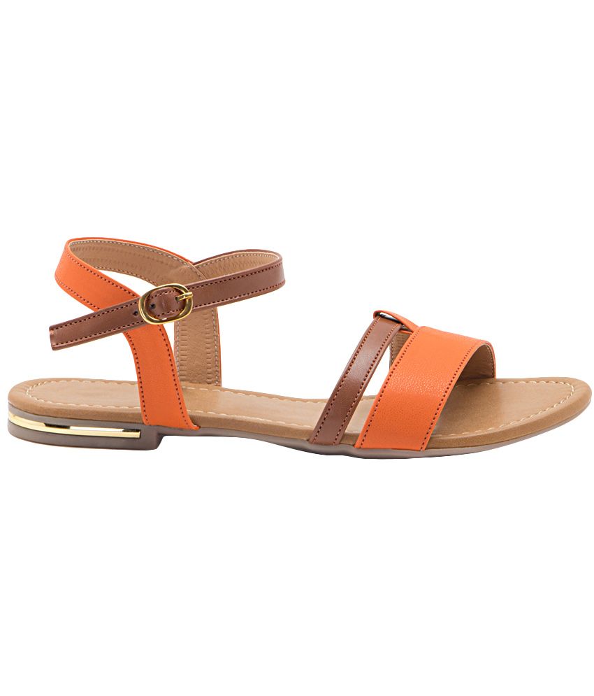 orange flat sandals womens