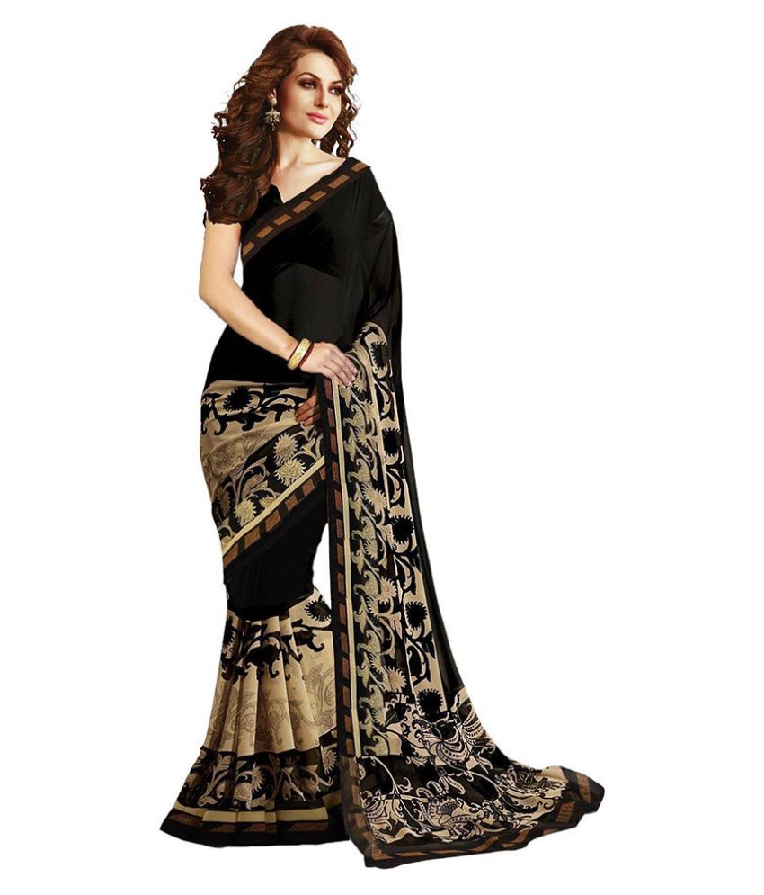     			WXW Fashion Brown and Beige Georgette Printed Saree