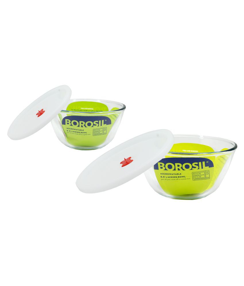 Borosil Glass Microwavable Mixing Bowl with Lid - Set of 2: Buy Online