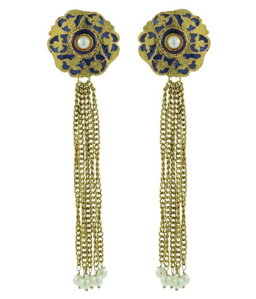     			The Jewelbox Brass Gold Plating Pearls Studded Multi Coloured Earrings