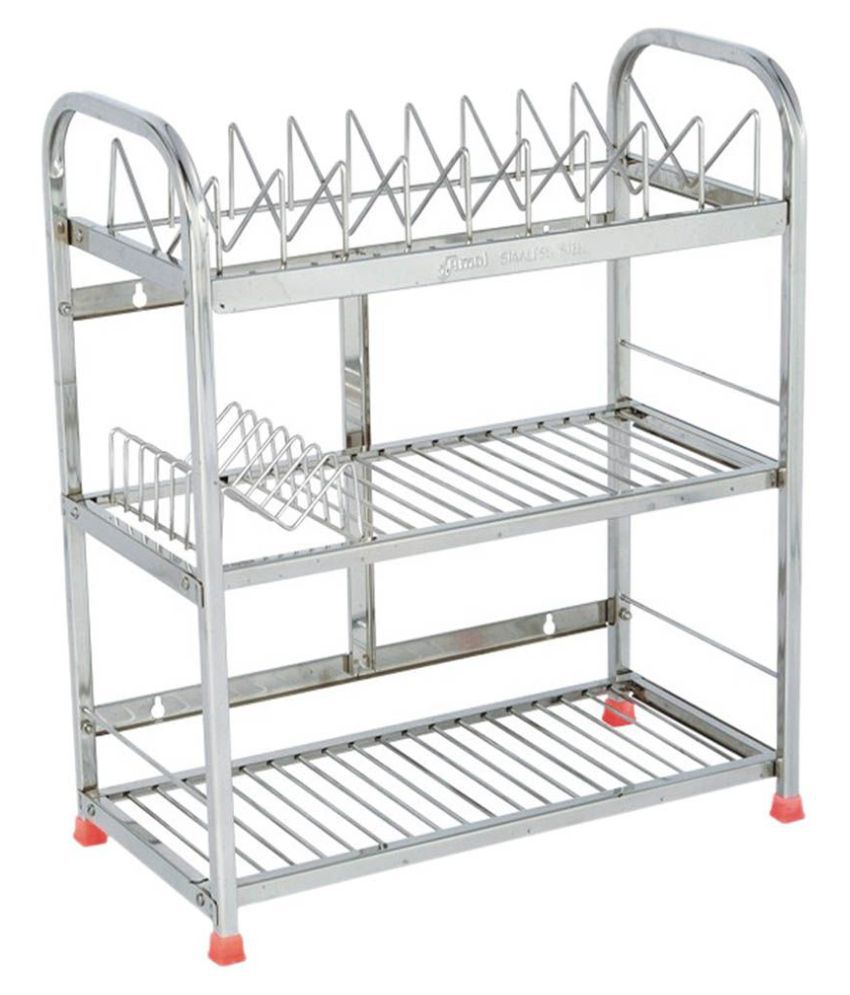 Amol Stainless Steel 18X9X21 Inch Kitchen Dish Rack/Bartan Stand With Stainless Steel Stand For Kitchen