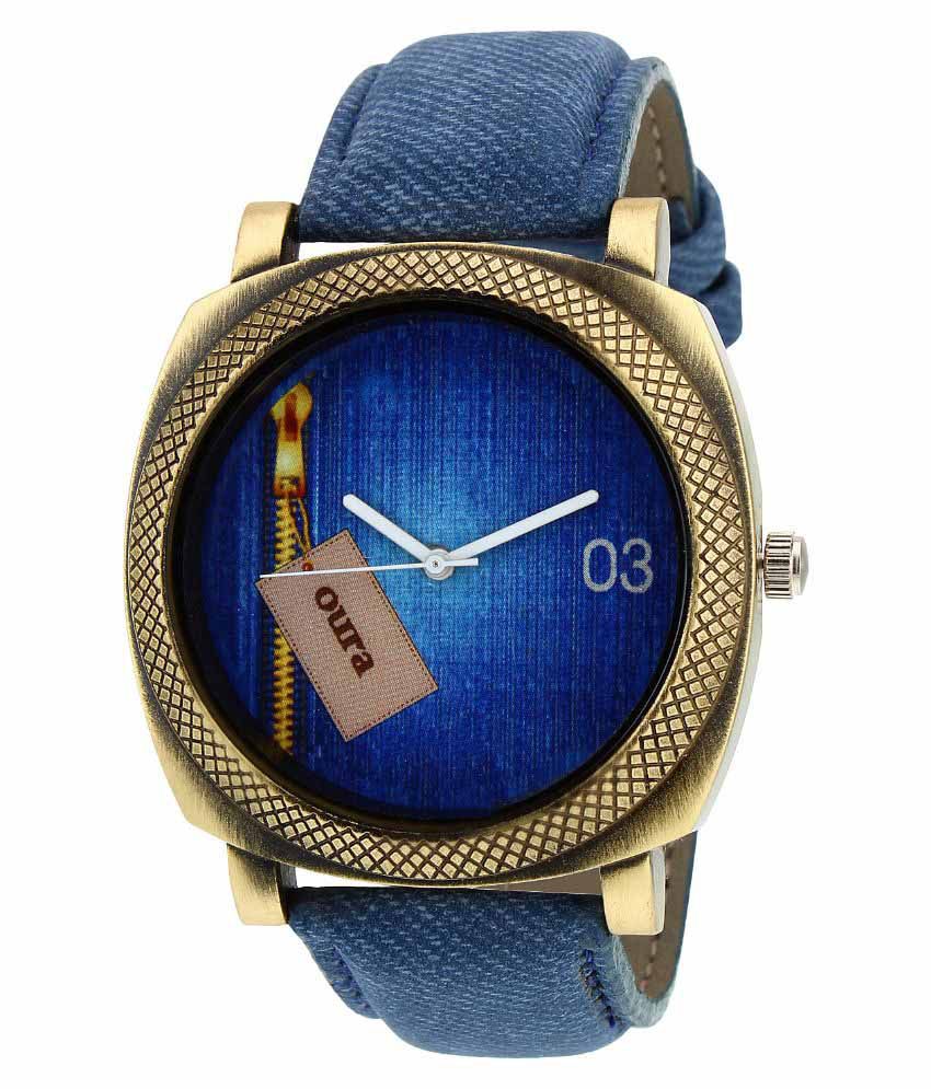     			Oura Blue Leather Analog Watch