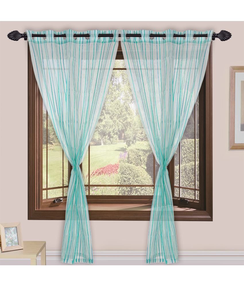 Homefab India Set Of 2 Window Eyelet Net Curtain Stripes Blue