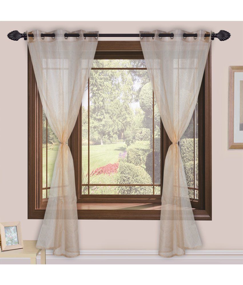     			Homefab India Stripes Transparent Eyelet Window Curtain 5ft (Pack of 2) - Beige