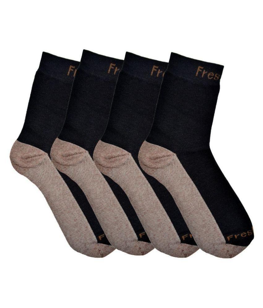 Fresh Feel Black Polyester Full Length Socks For Men - Pack of 4: Buy ...