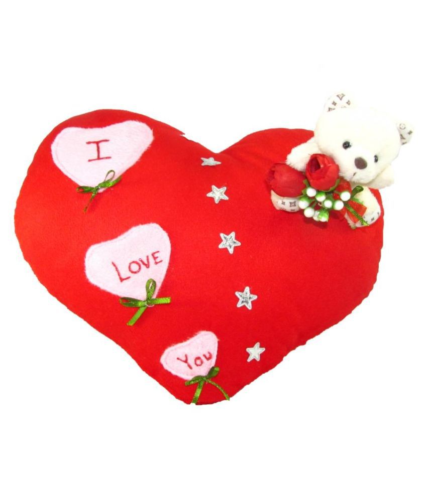     			Tickles I Love You Heart Cushion with White Teddy Soft Stuffed Plush Toy Gift for Friends Girlfriend Boyfriend Wife & Husband Wedding Anniversary Birthday Valentine's Day (Color: Red Size: 35 cm)
