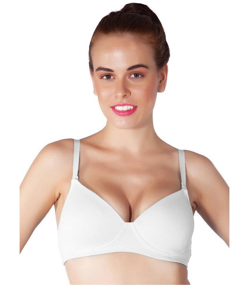 Liberti World White Cotton Lycra T-Shirt/ Seamless Bra - 625561648484
