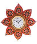 eCraftIndia White Dial Crystal Studded Wooden Handcrafted 45.72 cm Analogue Wall Clock