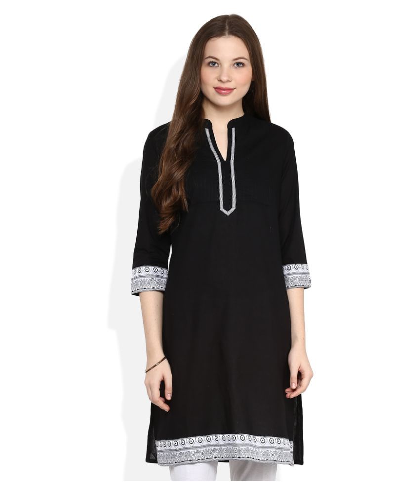 Rangmanch by Pantaloons Black Cotton Straight Kurti - Buy Rangmanch by ...