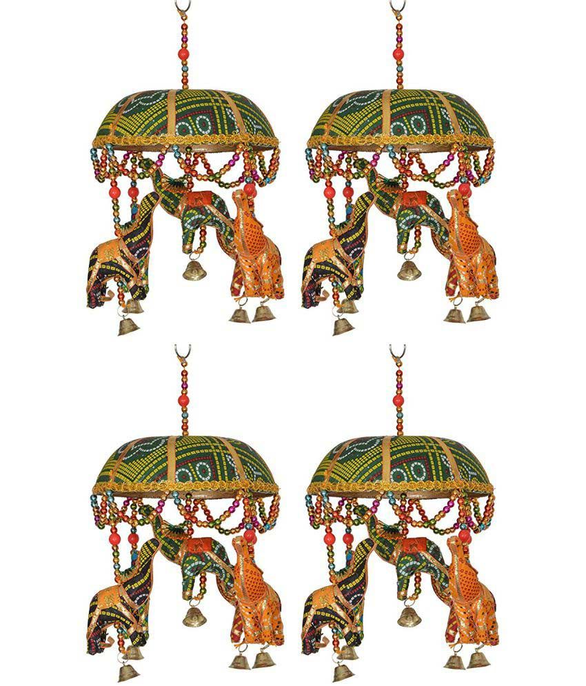 Little Jaipur Fabric Umbrella With Elephants Wall Hanging Multi