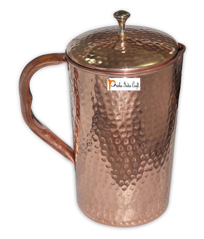 Prisha India Craft Copper Jug ( Hammered Jug 1650 ML / 55.80 oz ) with