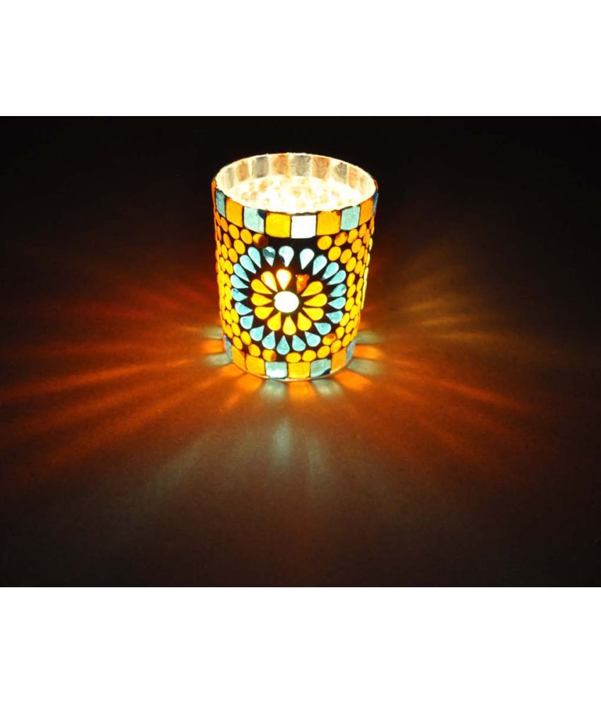 Lal Haveli Glass Candle Stand Christmas Decoration Pen Stand Tea Light Holder Multicolour