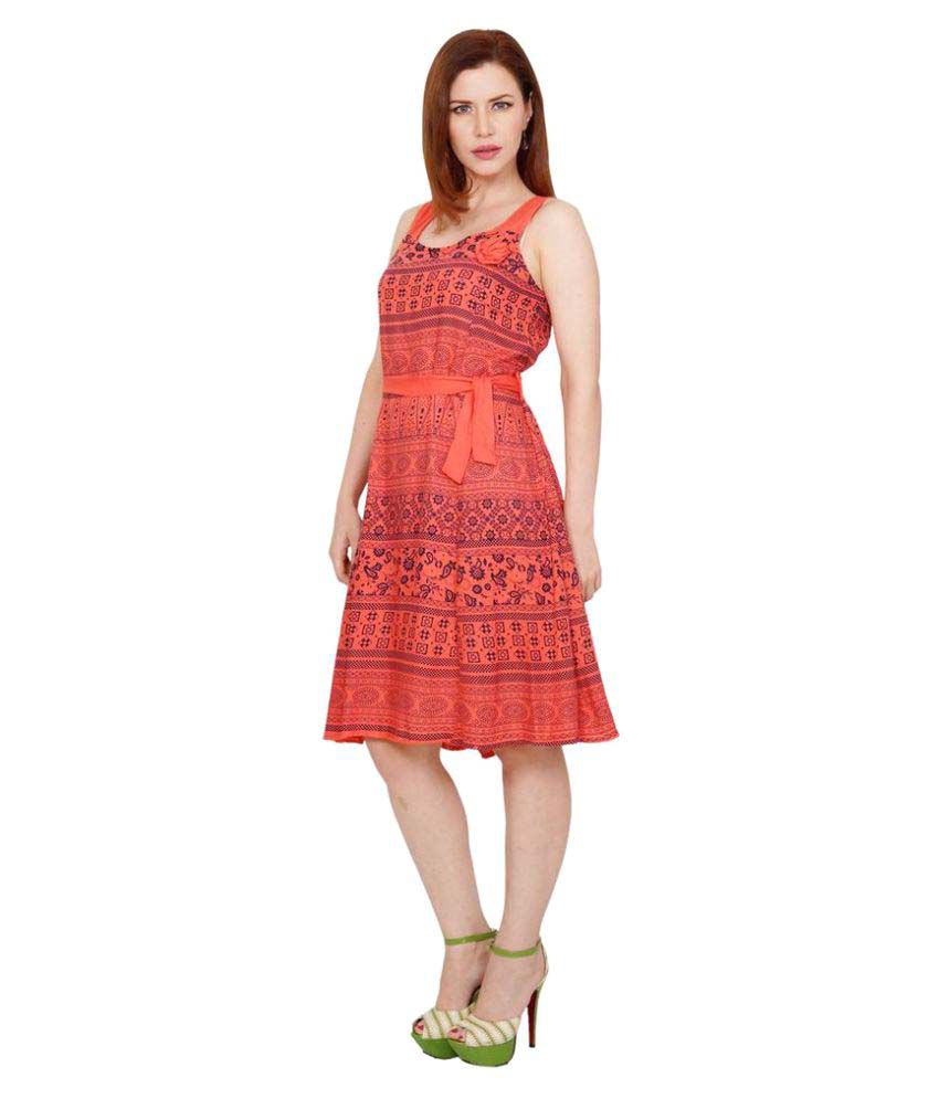 Be 13 Orange Cotton Dresses - Buy Be 13 Orange Cotton Dresses Online at ...