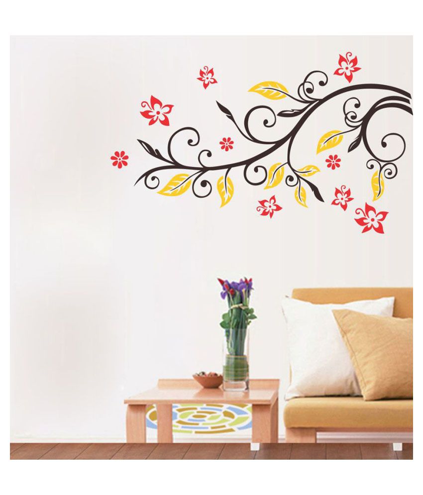     			Decor Villa Black Yellow Flowers Vinyl Wall Stickers