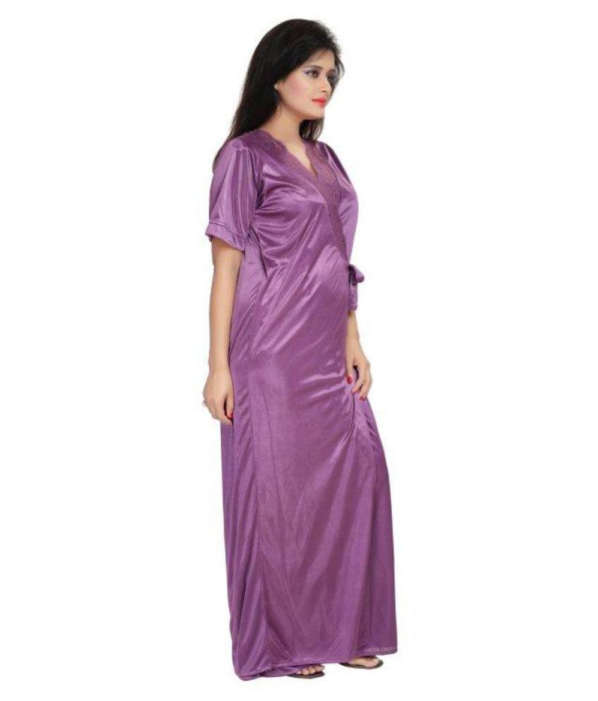 Buy Bluemoon Nighty Purple Satin Nighty & Night Gowns Online at Best ...