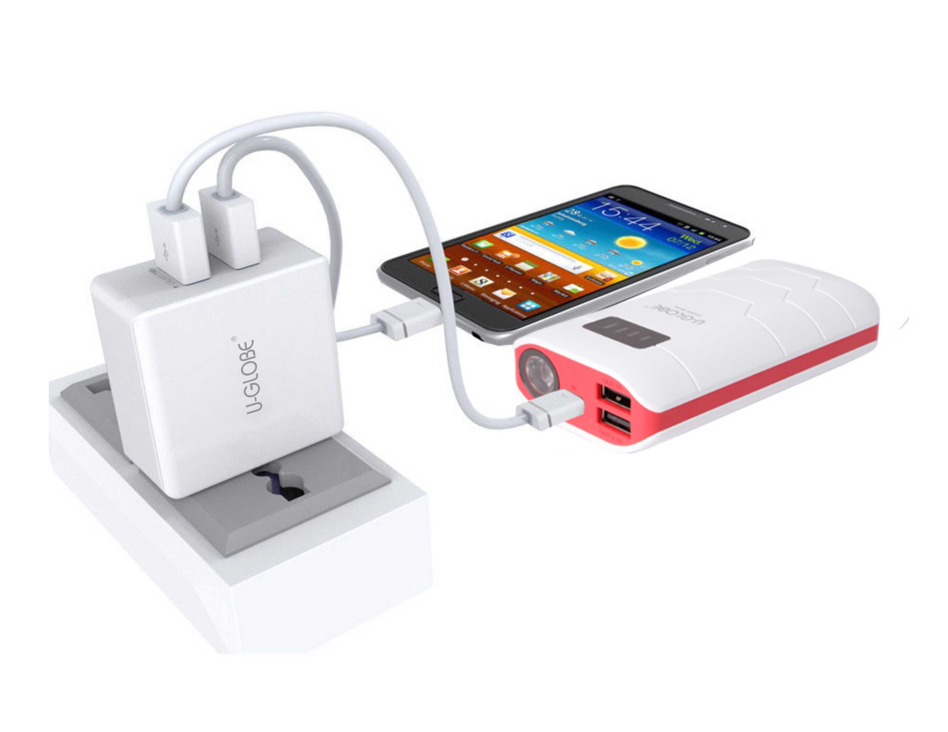 U Globe 2 4 A DUAL USB CHARGER WHITE FOR MOBILE WITH 1 METER USB U Globe 2 4 A DUAL USB CHARGER WHITE FOR MOBILE WITH 1 METER