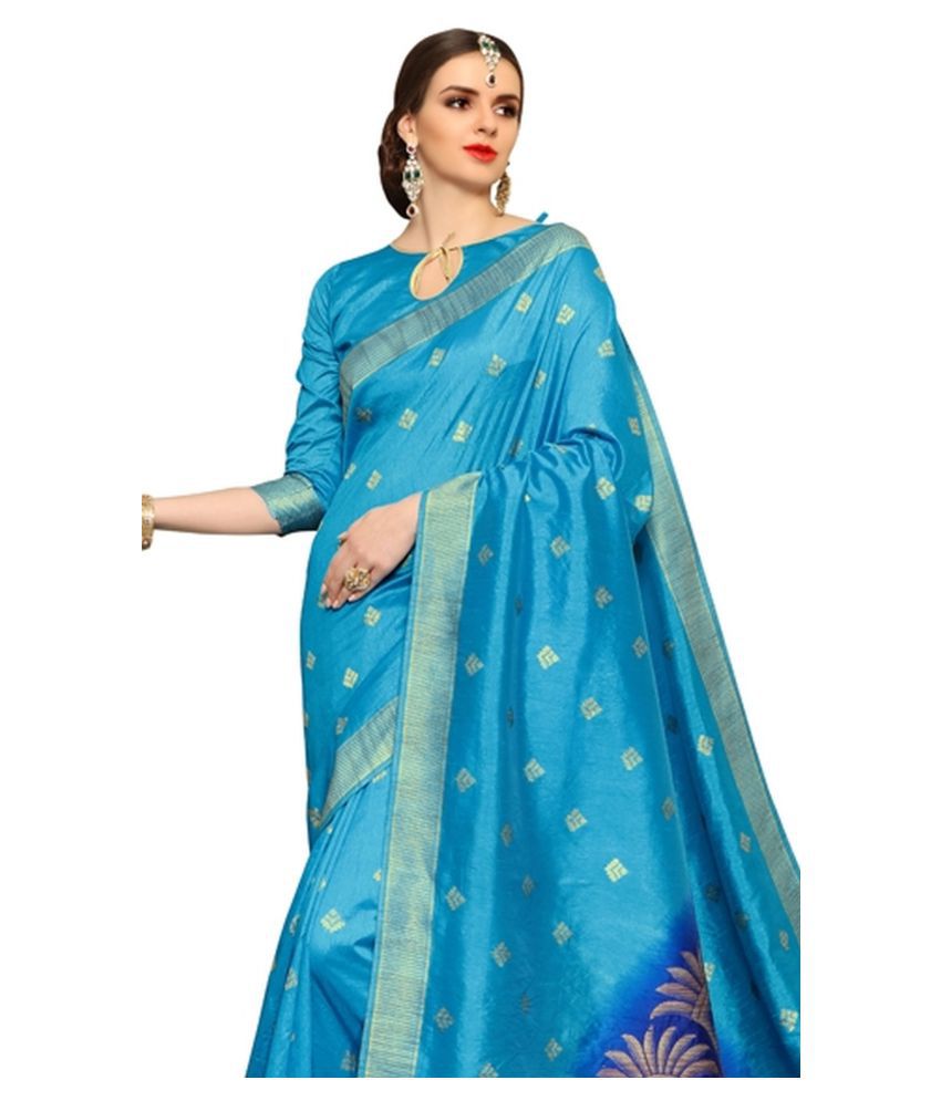 Sudarshan Silks Blue Raw Silk Saree - Buy Sudarshan Silks Blue Raw Silk ...