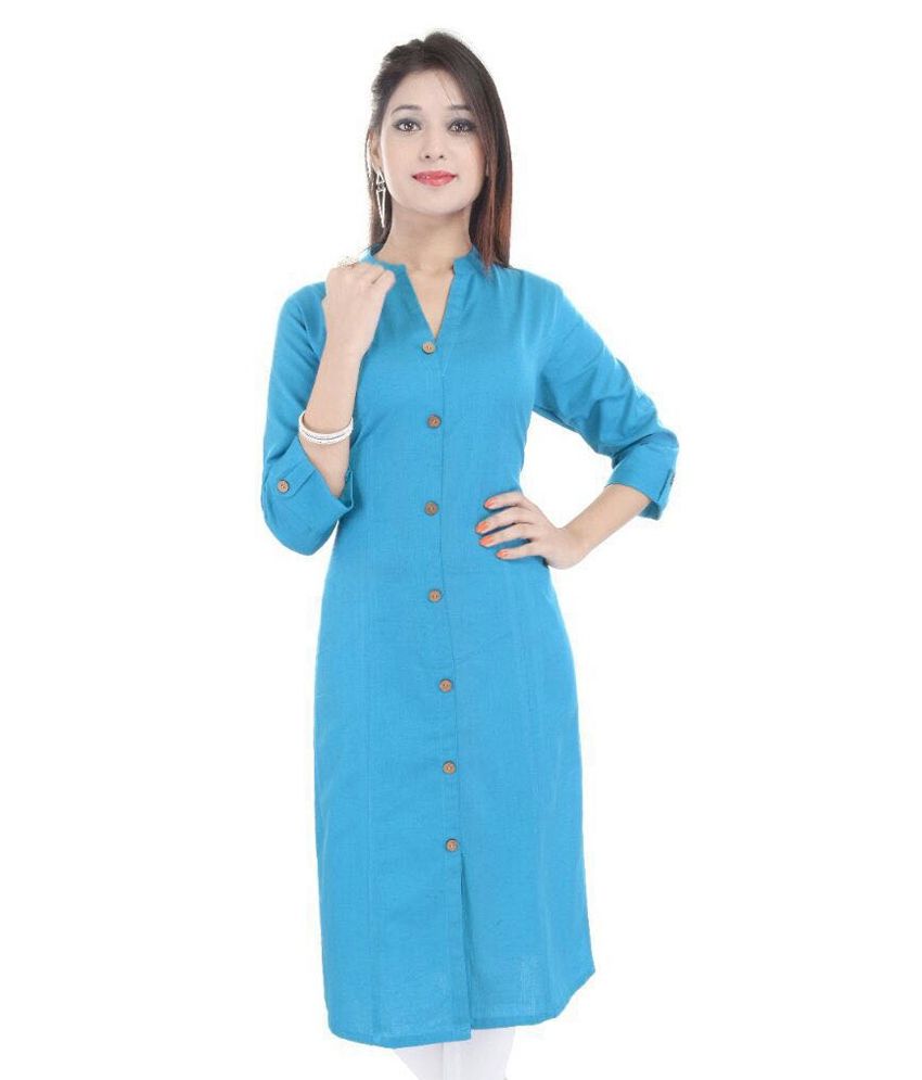 Babs Desgin Sky Blue Cotton Shirt style Textured Kurti - Buy Babs ...