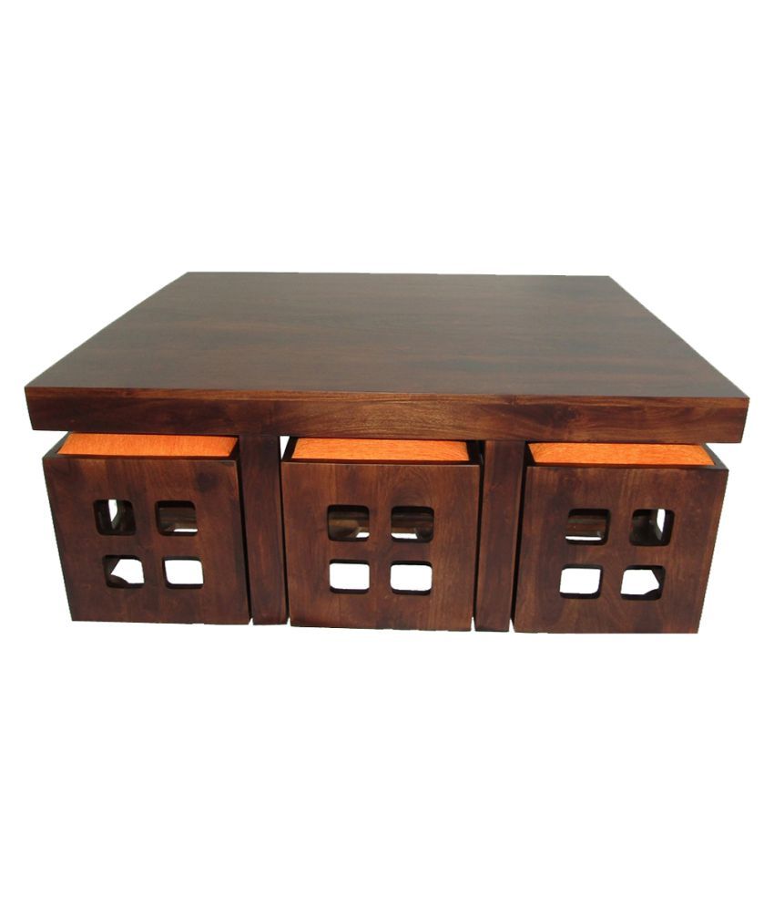 WoodFaber 6 Seater Coffee Table Stool Set Buy WoodFaber 6 Seater Coffee Table Stool Set Online
