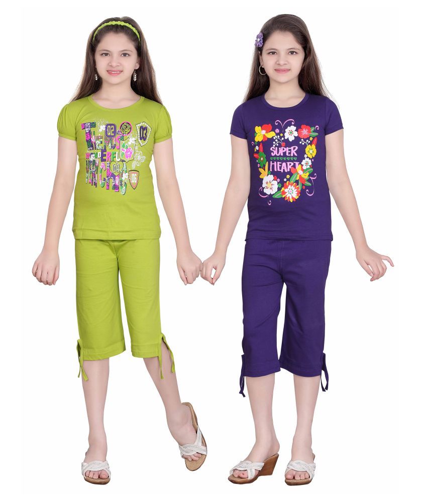     			Sini Mini Multicolor Girl's Top & Capri Set - (Pack of 2)