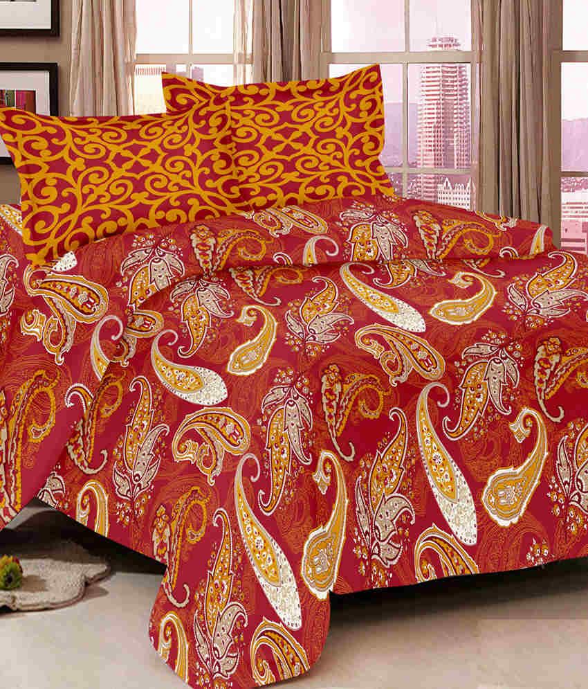 Welspun Printed Double Bedsheet Gift Set (Maroon) Buy Welspun Printed