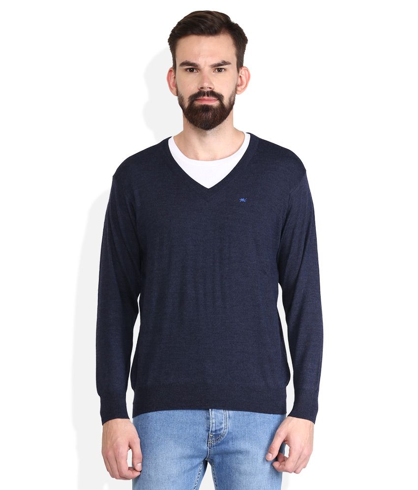 Monte Carlo Navy V-Neck Solids Sweaters - Buy Monte Carlo Navy V-Neck ...