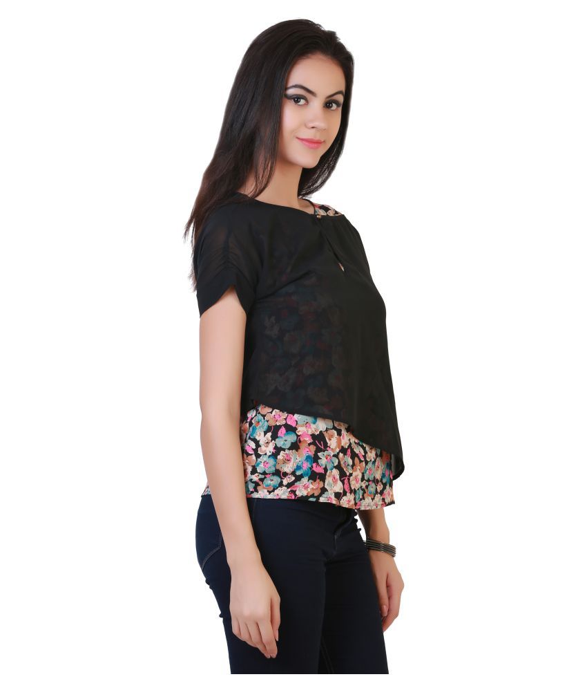 Belle Fille Black Georgette Regular Tops Buy Belle Fille Black