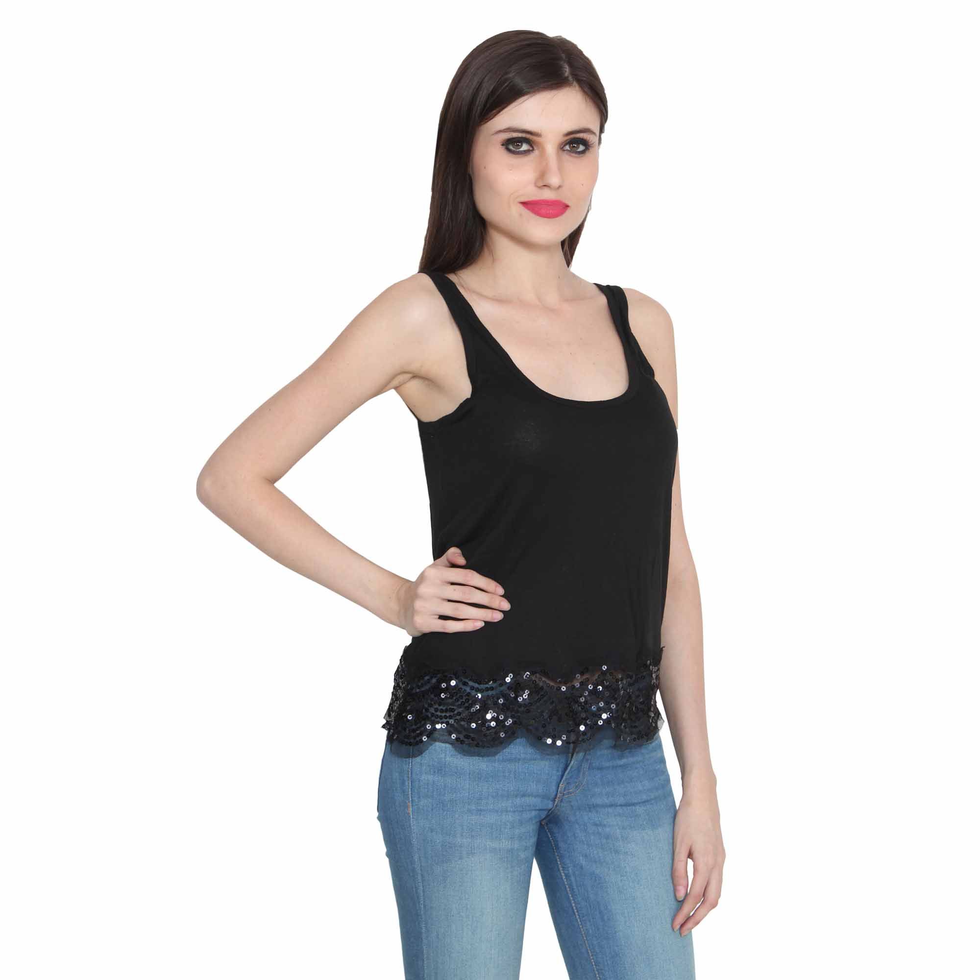 CJ15 Black Cotton Lycra Tank Tops - Buy CJ15 Black Cotton Lycra Tank Tops Online at Best Prices 