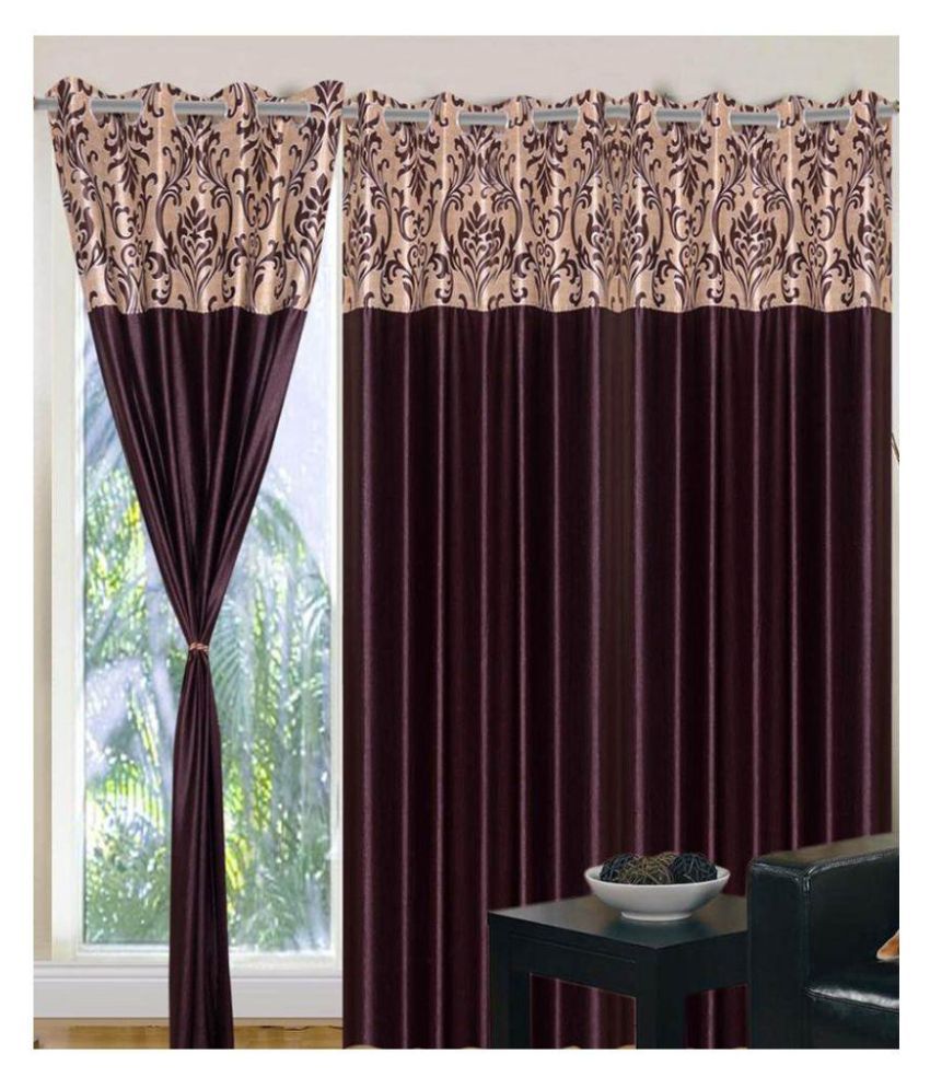     			Panipat Textile Hub Printed Semi-Transparent Eyelet Door Curtain 7 ft Pack of 2 -Brown