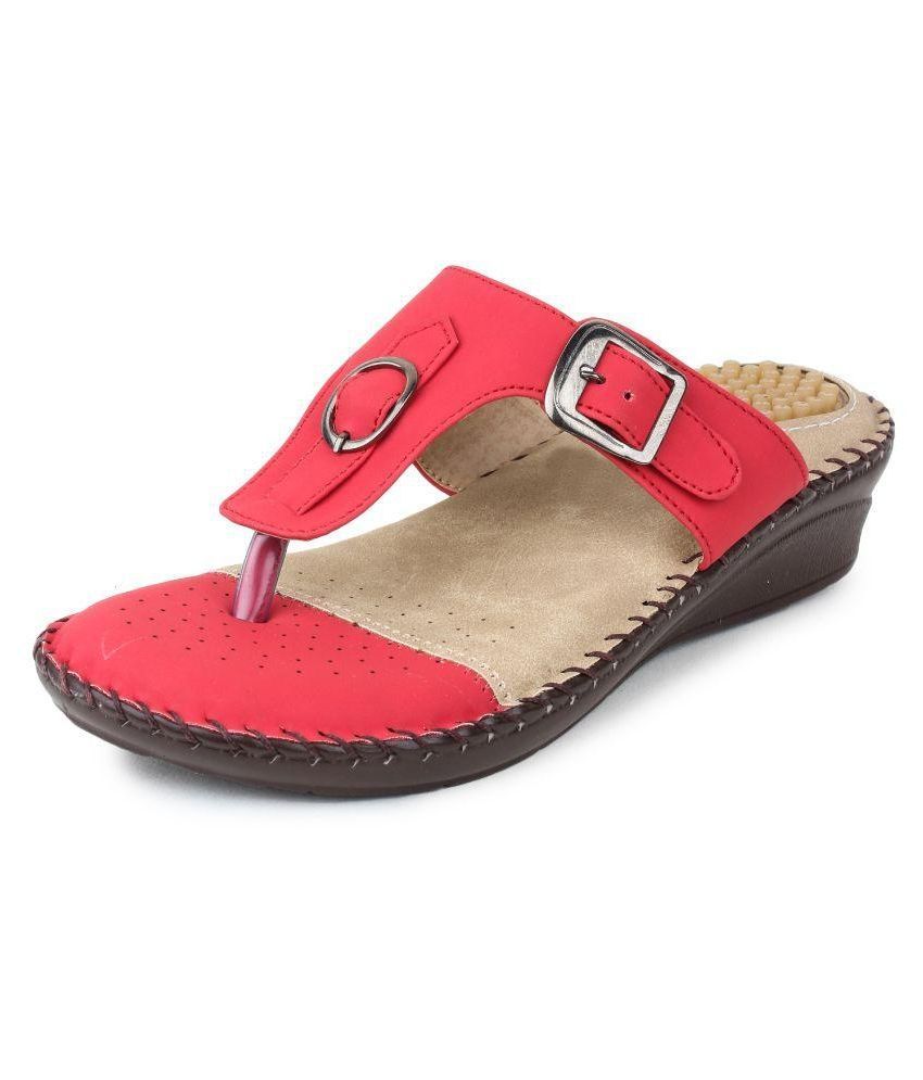 comfortable red wedges