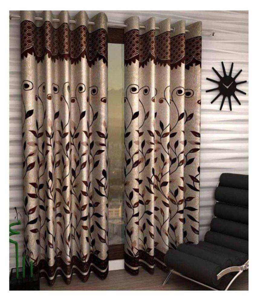     			Panipat Textile Hub Printed Semi-Transparent Eyelet Door Curtain 7 ft Pack of 2 -Beige