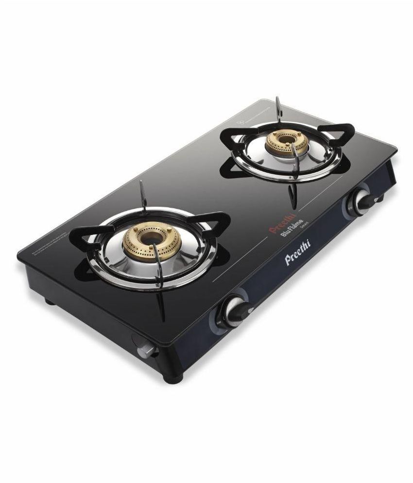 Preethi Blu Flame Smart Glass Top 2Burner Gas Stove, Black Price in