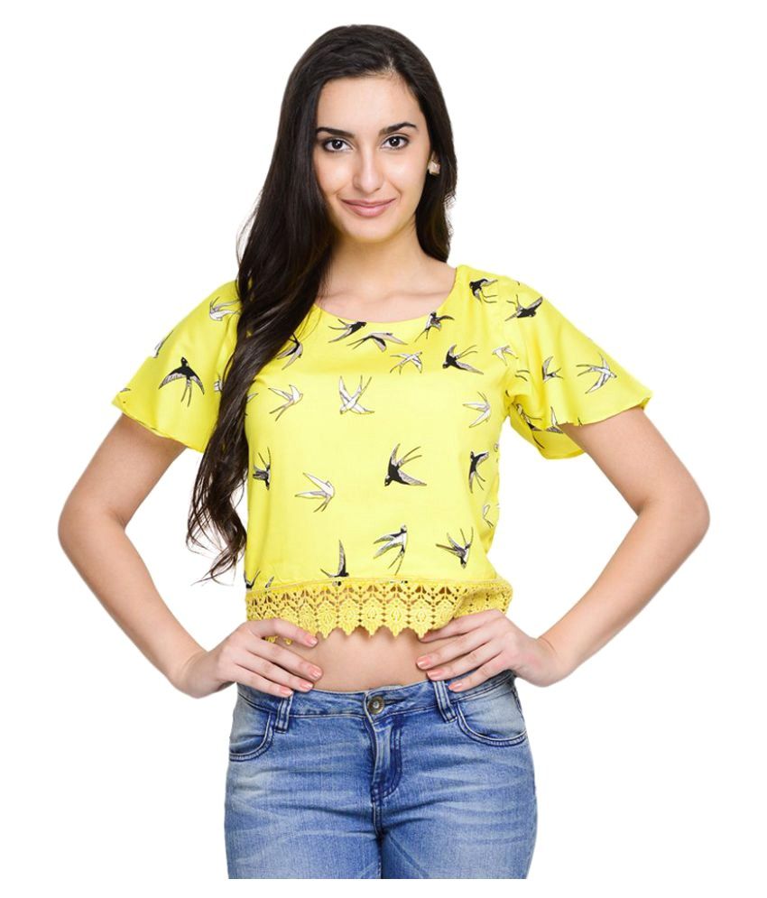 Addyvero Yellow Poly Georgette Crop Tops - Buy Addyvero Yellow Poly ...