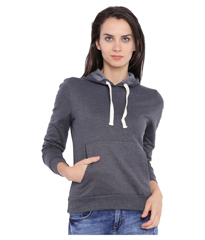 Campus Sutra Gray Cotton Hooded