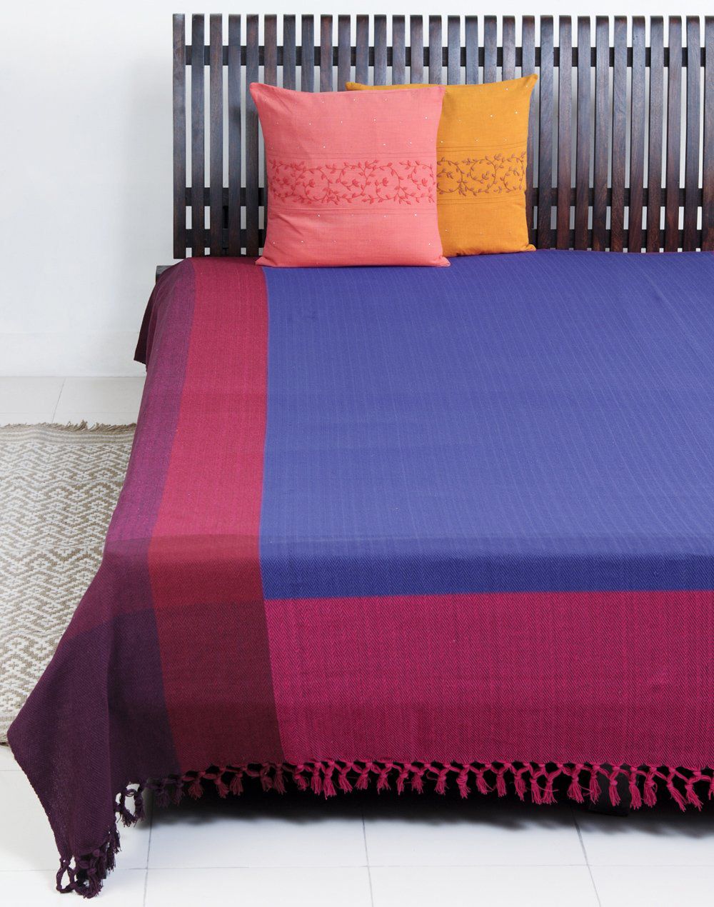 Fabindia Blue Plain Cotton Woven Mehar Bed Cover Double Buy Fabindia
