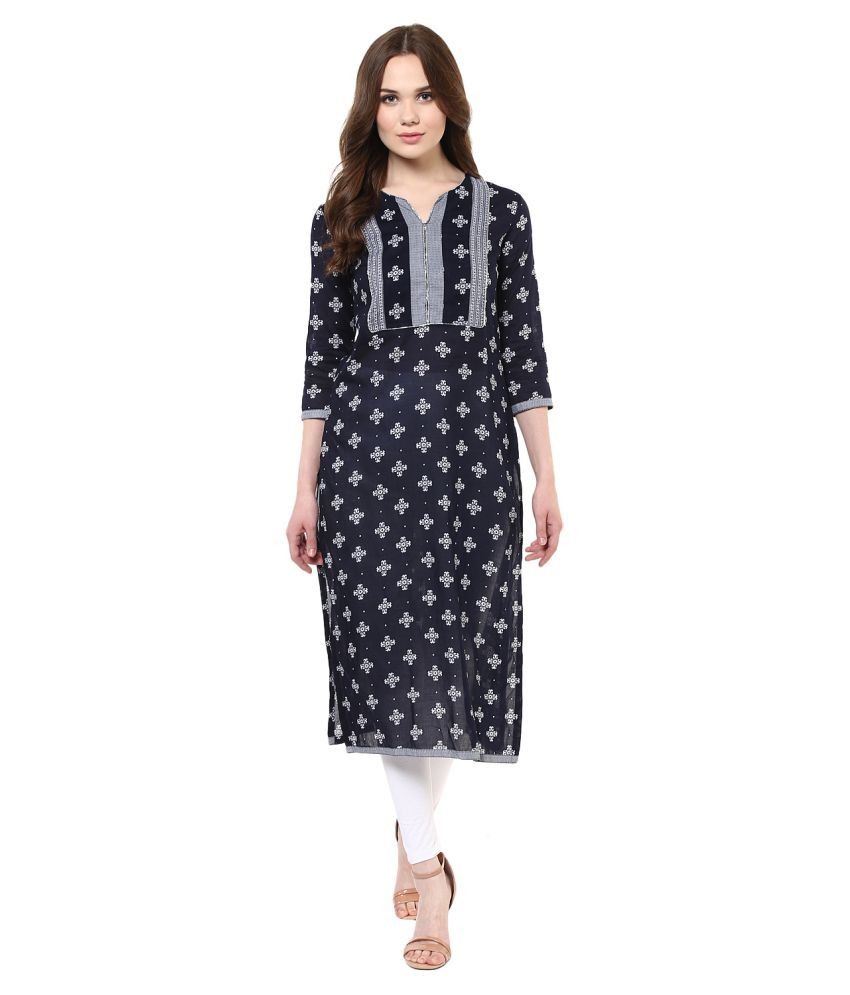     			StyleStone Navy Cotton Straight Kurti