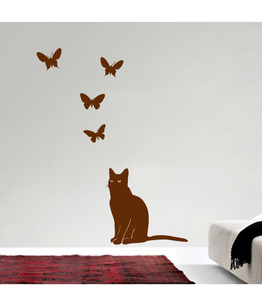     			Decor Villa Cat Looking Butterfly PVC Wall Stickers