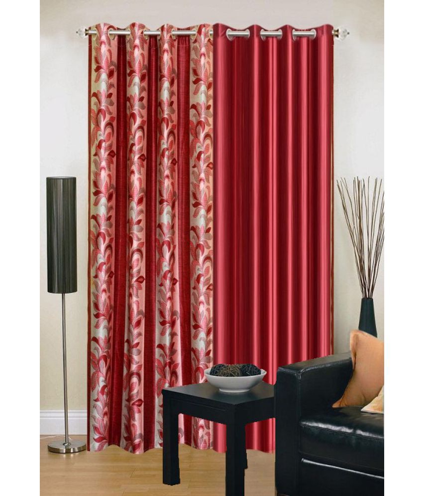     			Stella Creations Set of 2 Window Eyelet Curtains Floral Red
