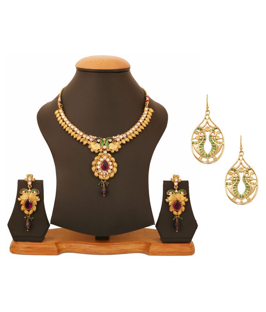 Touchstone Combo of Multicolour Necklace Set with Hanging Earrings