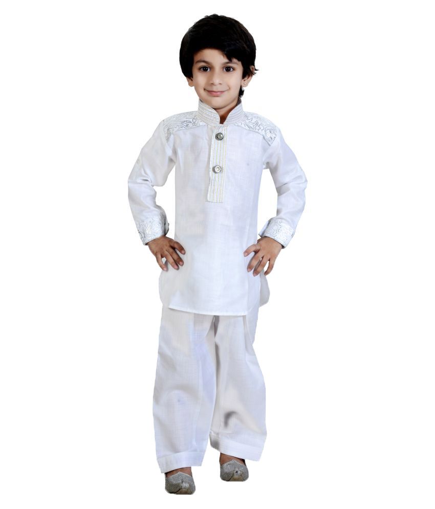 J D Creation White Cotton Pathani Suit