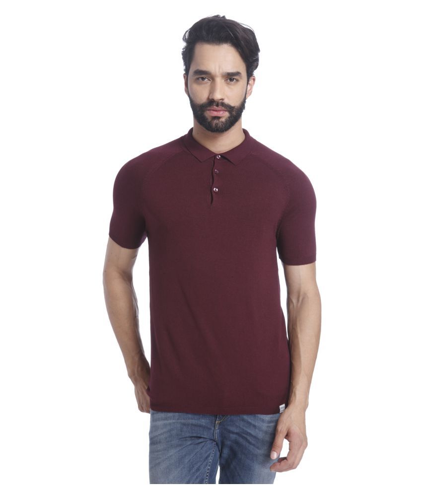Jones Maroon Slim Fit Polo T Shirt 