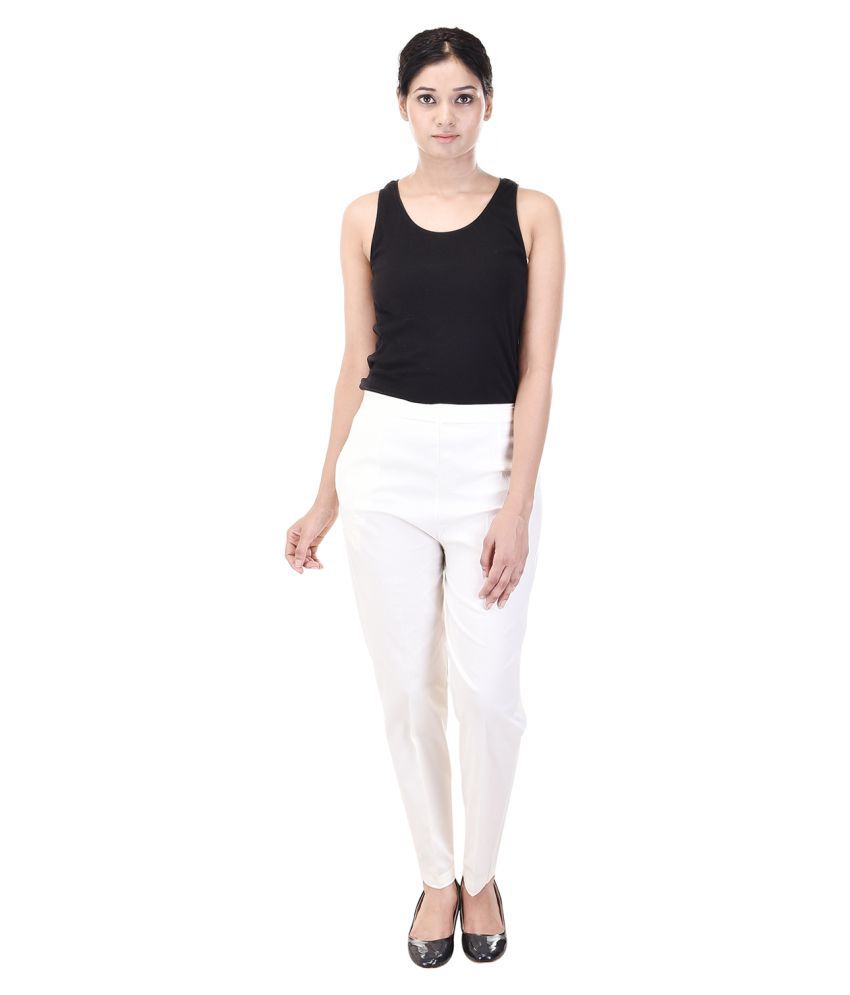 Buy Fashionic Style Off White Cotton Lycra Formal Pants Online at Best ...