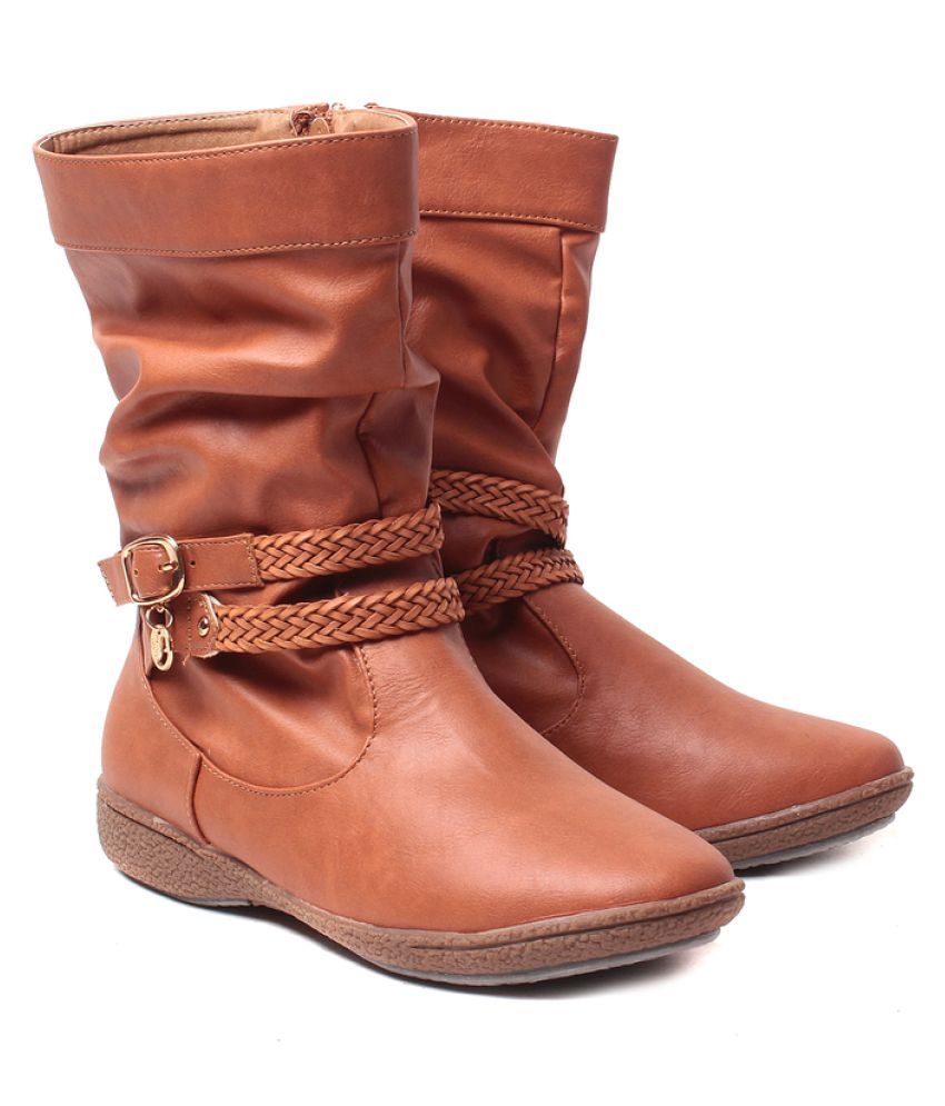 flat tan calf boots