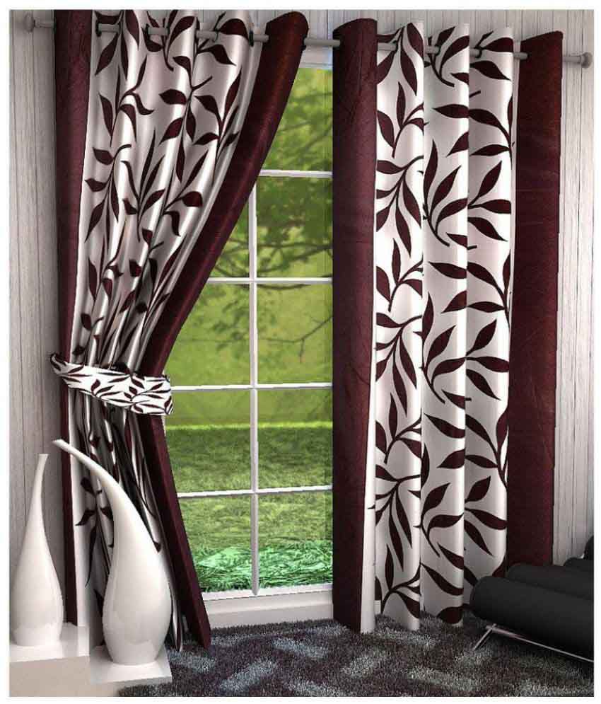     			Panipat Textile Hub Floral Semi-Transparent Eyelet Door Curtain 7 ft Pack of 2 -