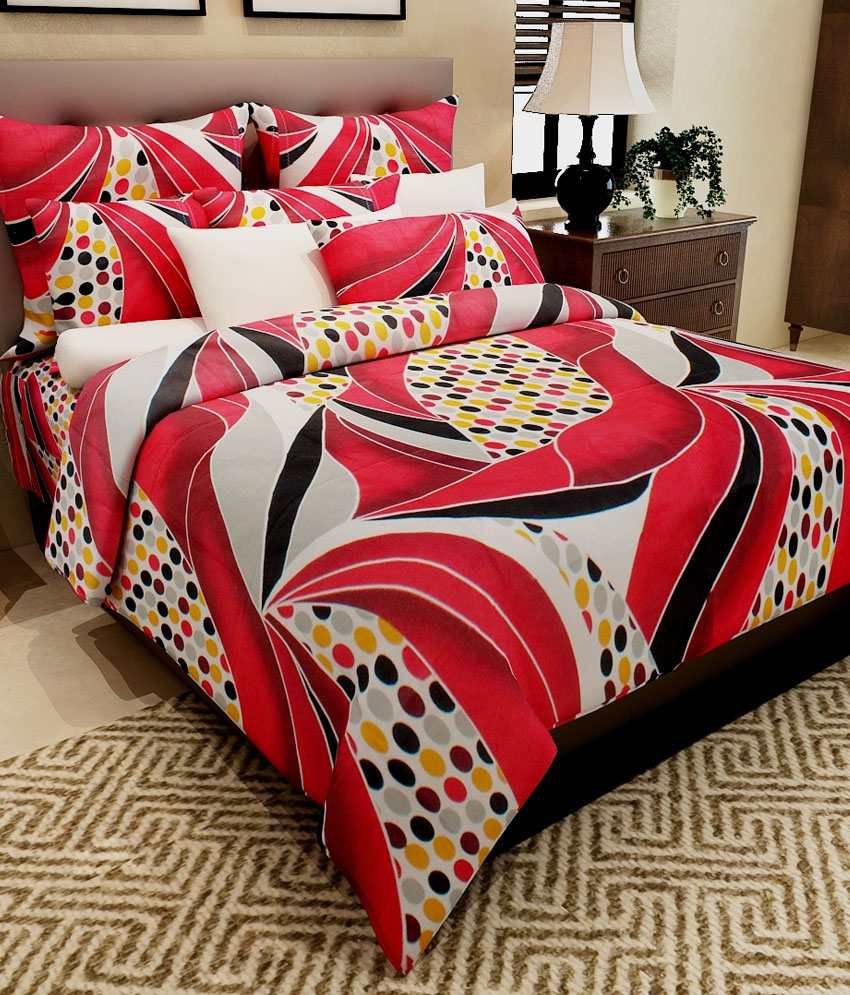     			Home Candy Red Abstract Cotton Double Bedsheet With 2 Pillow Cover