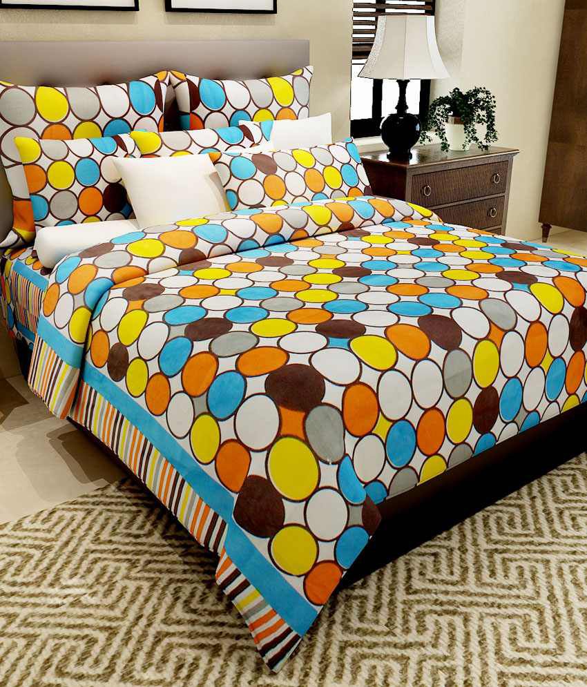     			Home Candy Yellow & Gray Geometrical Cotton Double Bed Sheet With 2 Pillow Covers