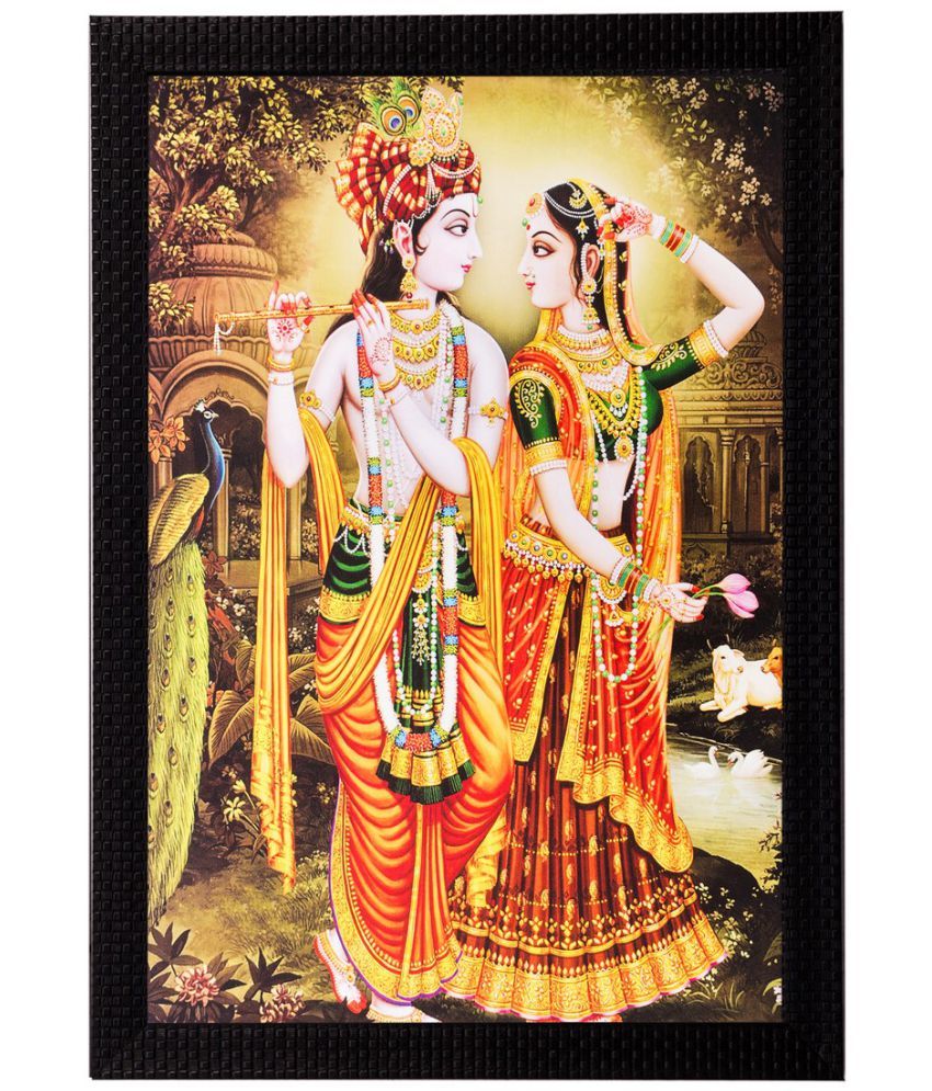     			eCraftIndia Orange & Yellow Radha Krishna UV Wall Art