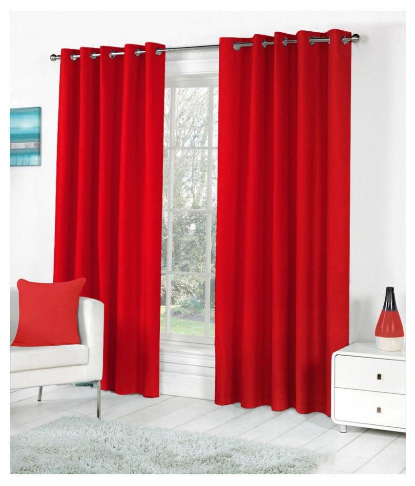     			Panipat Textile Hub Semi-Transparent Eyelet Door Curtain 7 ft Pack of 2 -Red
